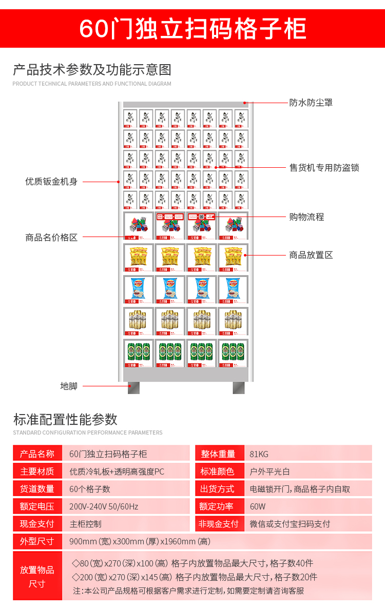 優(yōu)趣生活自動售賣機 獨立掃碼60門格子柜 無人新零售(圖2)